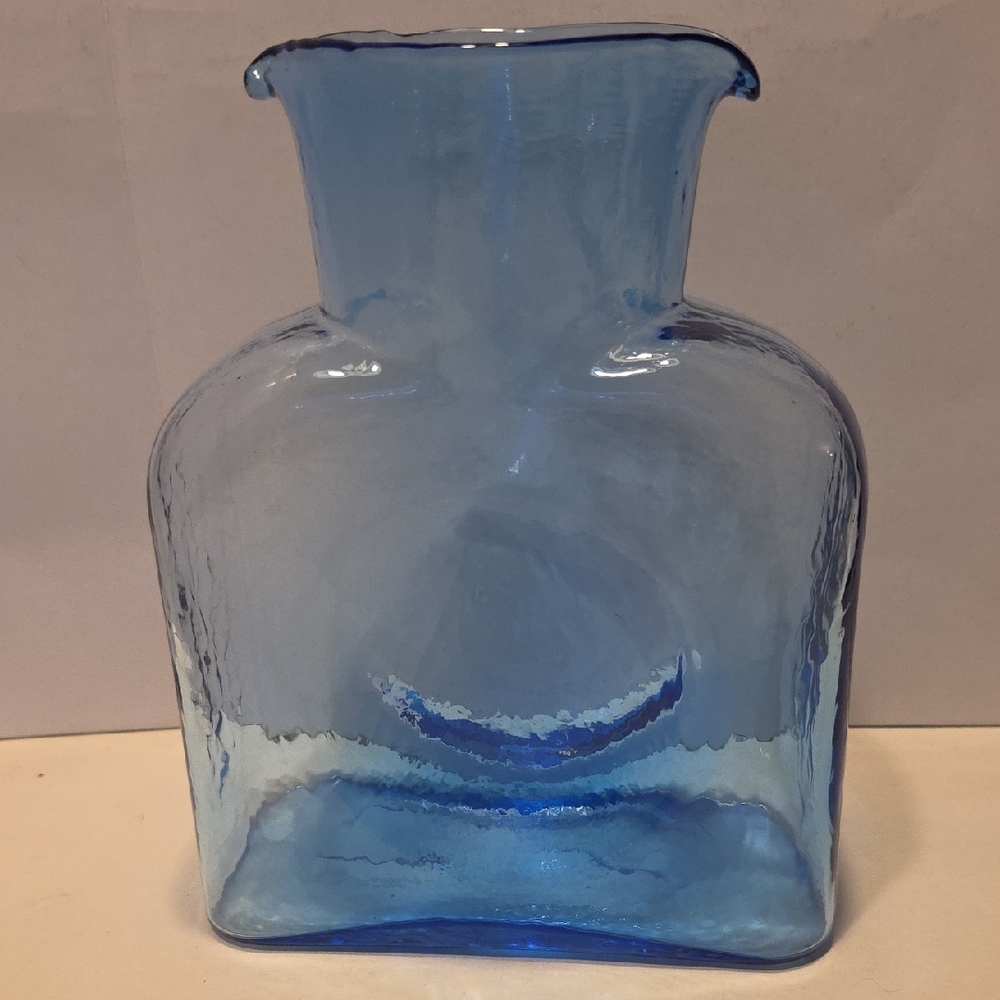 Vintage Blenko Blue Azure Hand Blown Bottle 8 Inches Tall